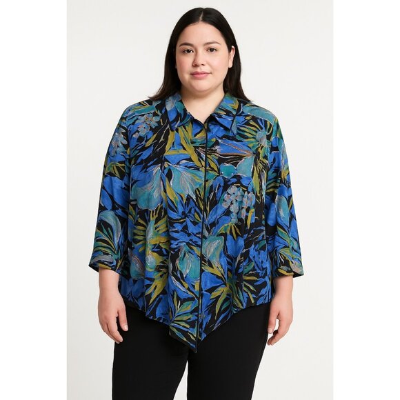 Carole Tomkins The Big Shirt Women’s Blouse – Abstract Floral Print, Rayon, Over - Picture 1 of 9